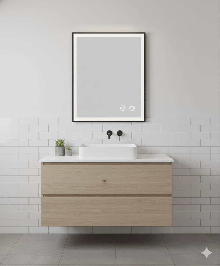 Espejo 80*60 rectangular con marco negro c/luz led y antiempañante