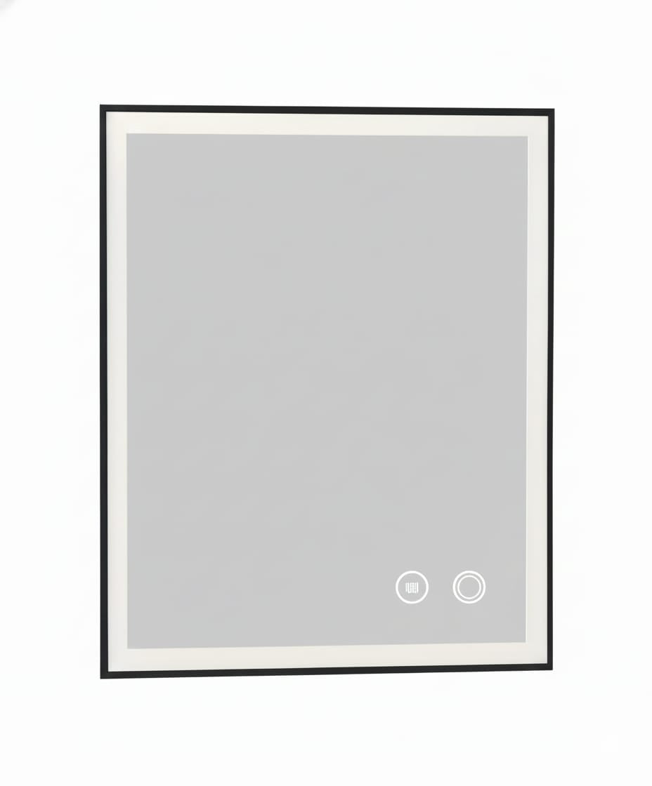 Espejo 80*60 rectangular con marco negro c/luz led y antiempañante