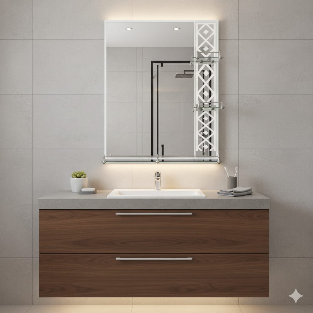 Espejo 80*60c/repisa abajo y 2 al lado