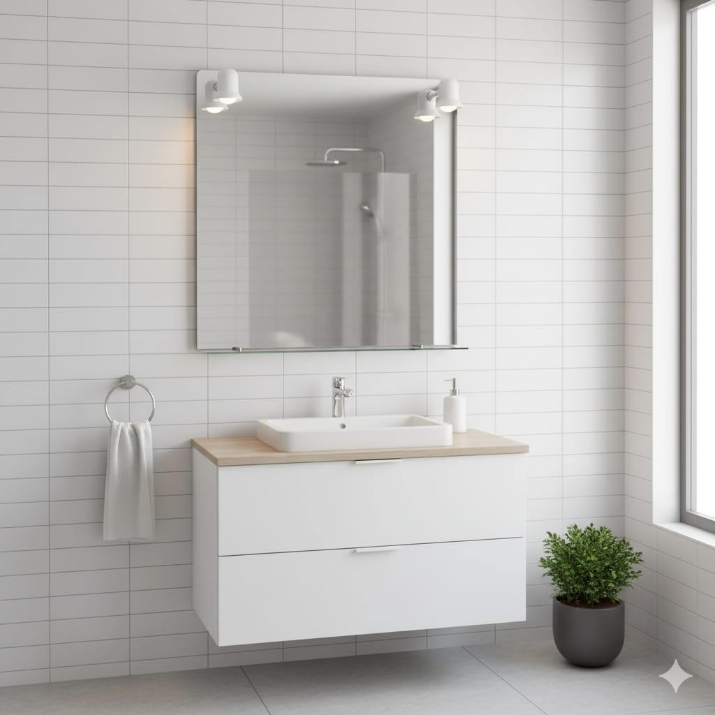 Espejo 60*90 rectangular con repisa/2 luces