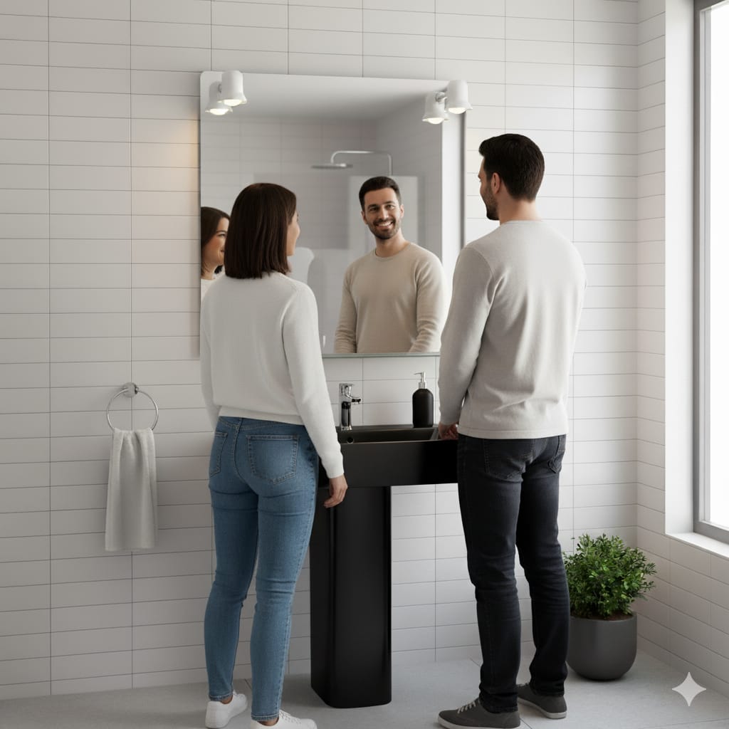 Espejo 60*90 rectangular con repisa/2 luces