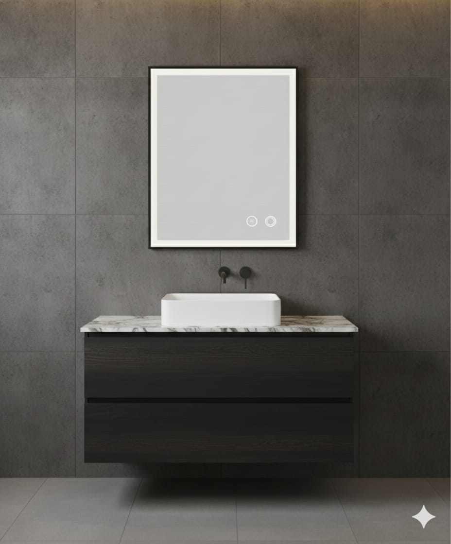 Espejo 80*60 rectangular con marco negro c/luz led y antiempañante